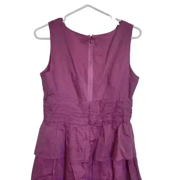Talbots Women's Magenta Cotton Sleeveless V-Neck Ruffle Layered Skirt Dress - Picture 7 of 10